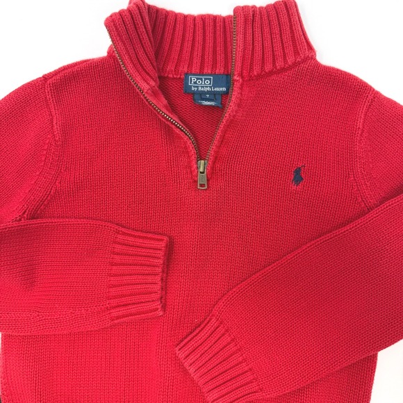 Polo by Ralph Lauren Other - Polo Ralph Lauren Kids Red Cotton 1/4 Zip Sweater Size 7 Navy Pony Logo